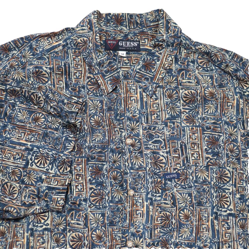 Vtg‎ GUESS Georges Marciano Abstract Shirt Men M Hawaiian Short Sleeve Rayon USA
